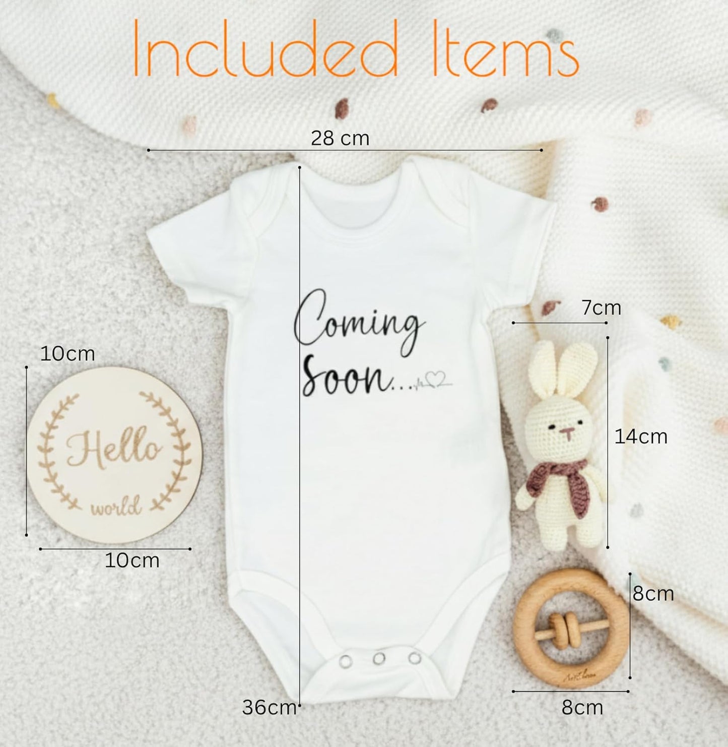 Pregnancy Announcement Onesie – Includes Crochet Bunny & Natural Wood Rattle | Baby Announcement Onesie 100% Cotton | Coming Soon Baby Announcement 2026 | Pregnancy Reveal to Parents