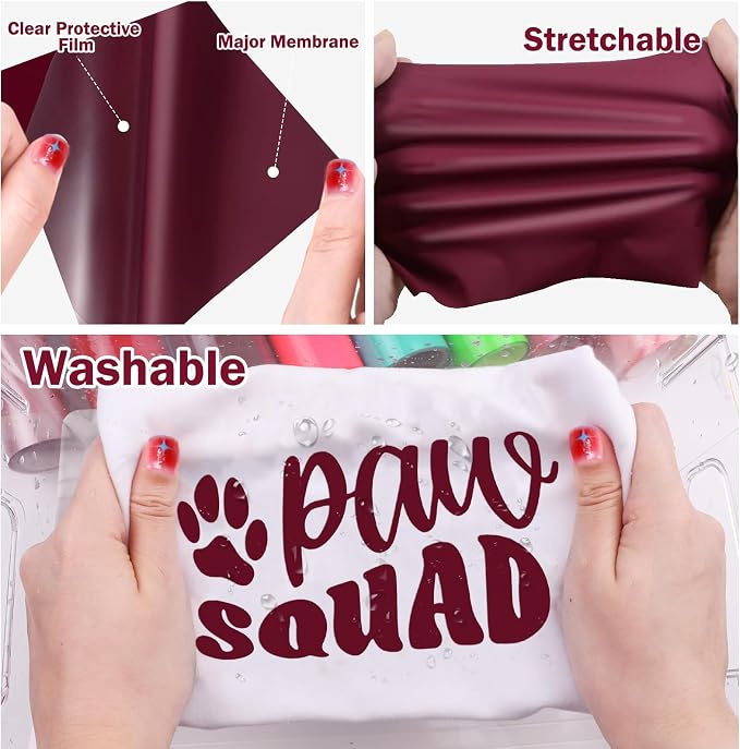 WRAPXPERT Maroon HTV Heat Transfer Vinyl Rolls, Maroon Iron on Vinyl 12" x5ft