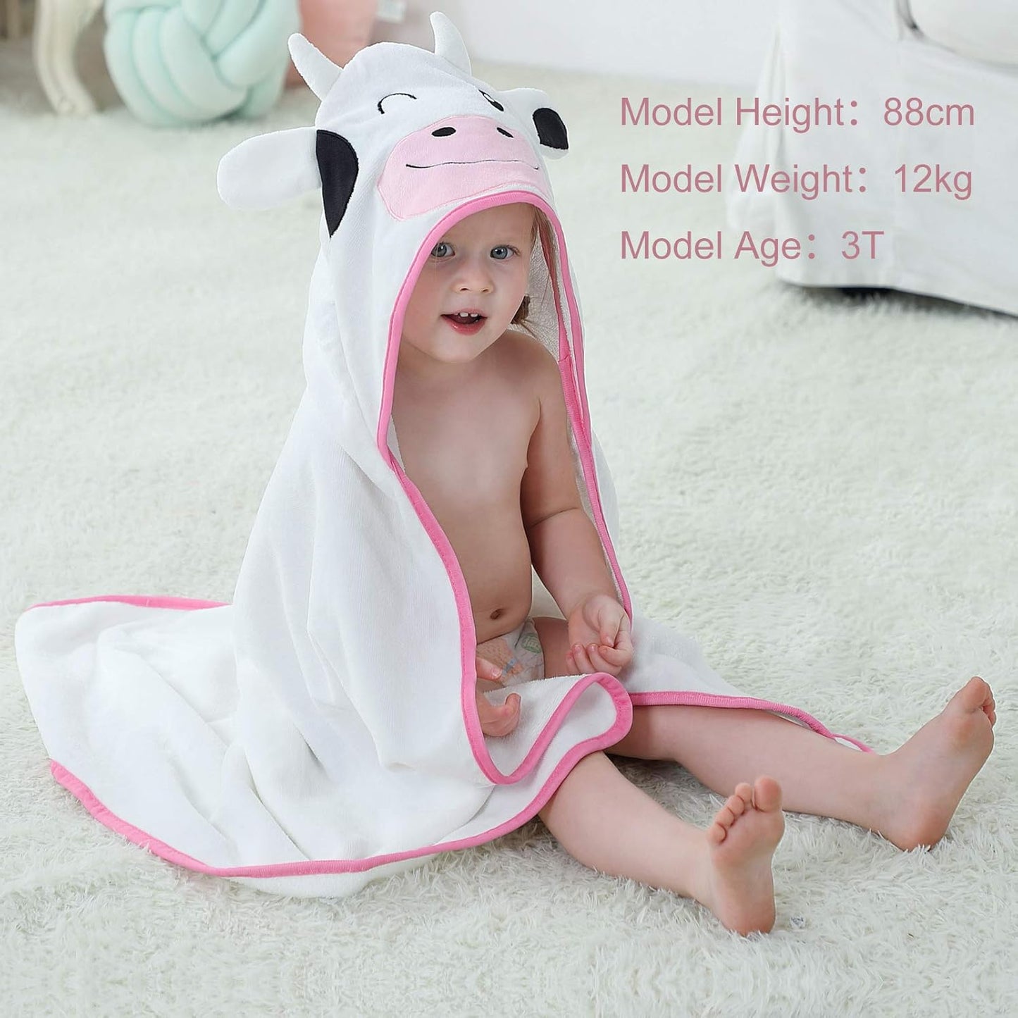 MICHLEY Unisex Baby Animal Hooded Bath Towel Soft Cotton Beach Swimming Bathrobe for 0-6T, Cow