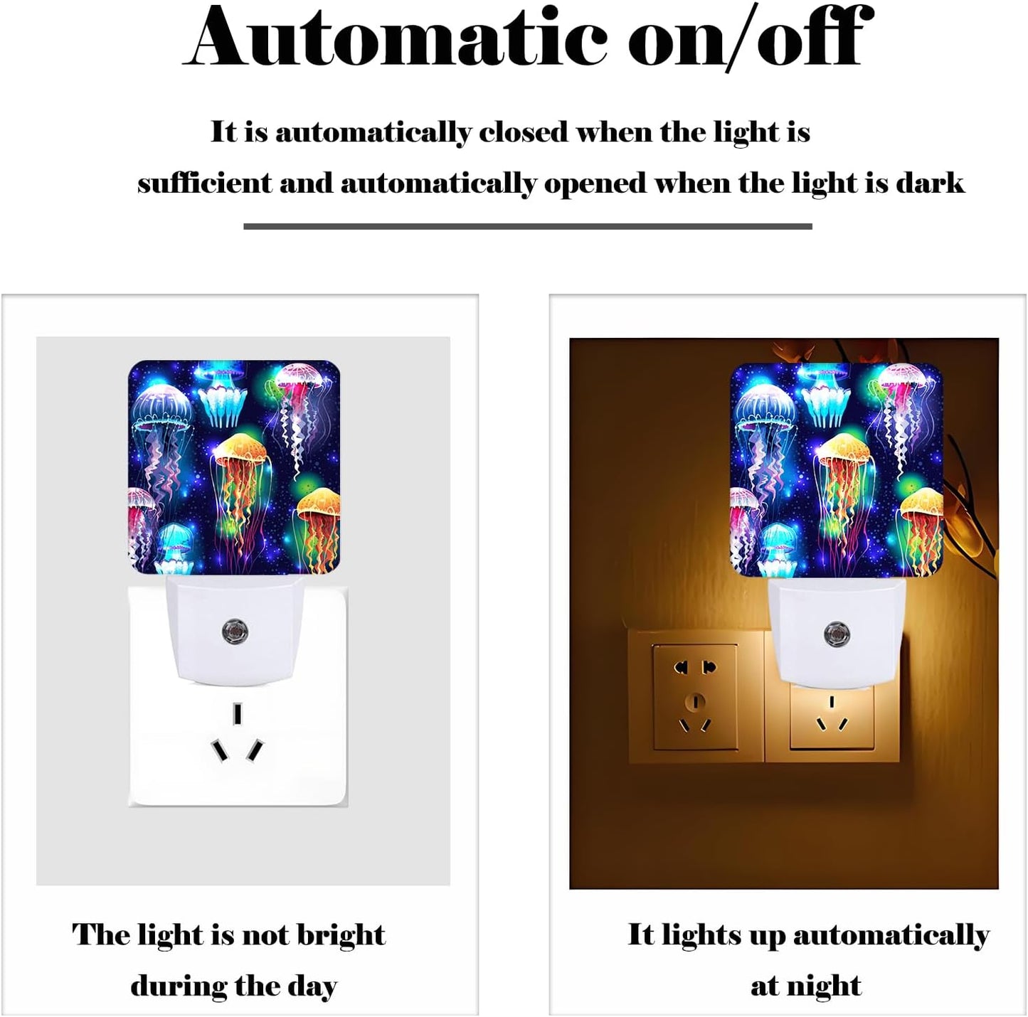 Glowing Jellyfish Night Light,Plug-in Night Lights with Dusk to Dawn Sensor for Stairway,Hallway,Bedroom Sleep Friendly Ideal for Women/Girls/Boys Gift,0.5w