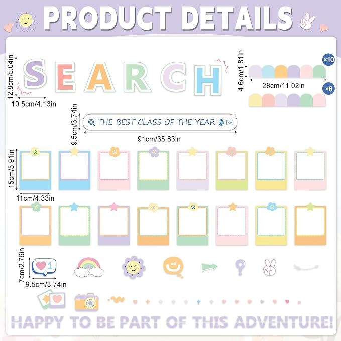 Photo Display Bulletin Board Kit Welcome Back to School Search Pastel Rainbow