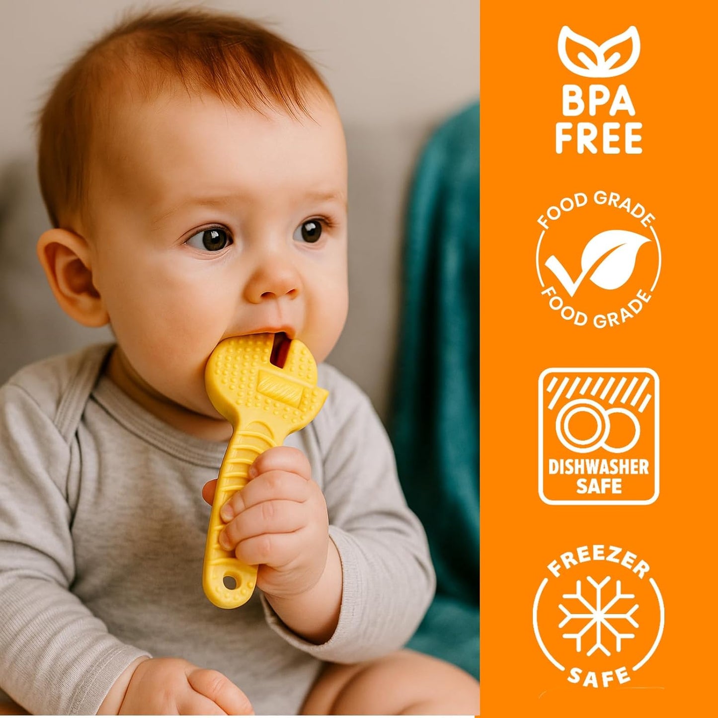Infant Teething Tools Set: Includes 2 Clips! Soft BPA Free Teething Toys, 5 Piece Construction Set, Baby Boy Essentials Einstein, Gift for Infant Toddler Boy Girl