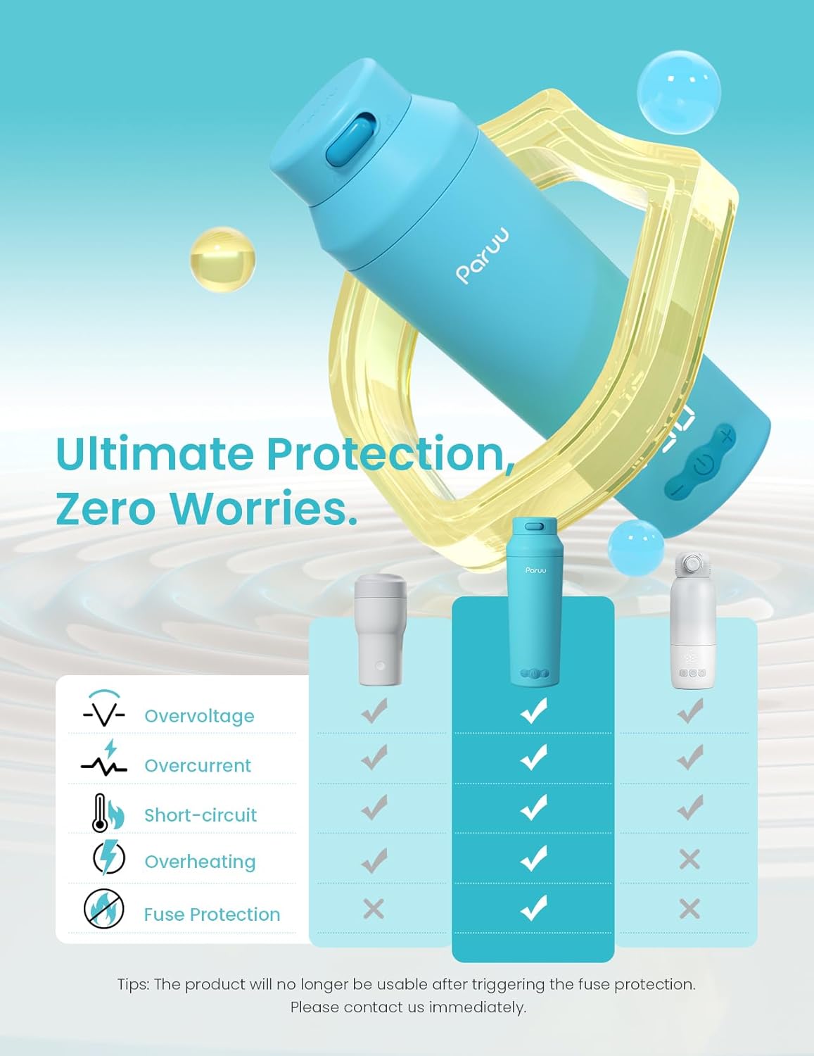 Paruu Portable Bottle Warmer for Travel, Easy-Clean Wide Mouth, Portable Milk Warmer with Fast Heating for Night Feeding, 7-Temp Control, Large 12oz Capacity, Ideal Gifts for New Parents, Blue