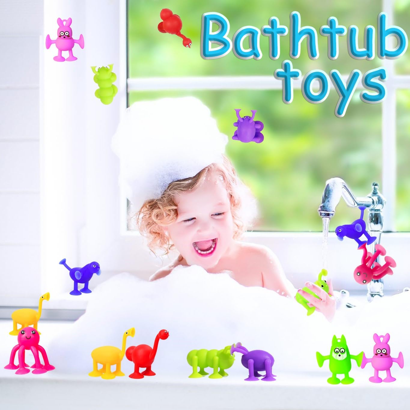 Bath Toys for Kids Toddlers Suction Cup Toys Animals Suction Sensory Toys Family Game Preschool Window Travel Toy Set - 40pcs Large Egg Container