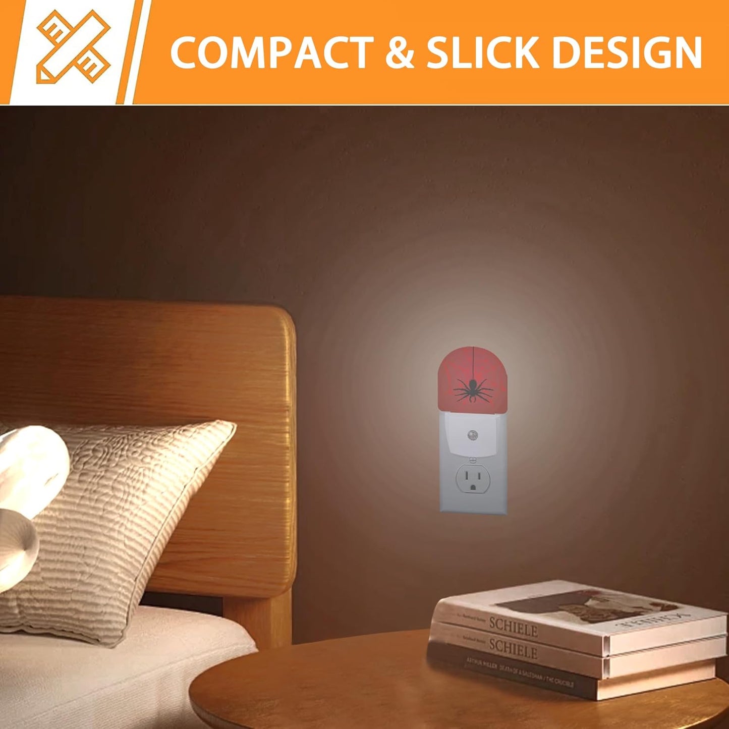 Red Spider Night Light,Spider Web Night Lights Plug into Wall with Dusk to Dawn Sensor,Lamp for Bedroom Bathroom Hallway Nightlight for Women Girls