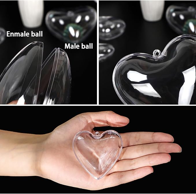 Jishi Clear Plastic Heart Ornaments 10-Pack Christmas Ornament Fillable Balls