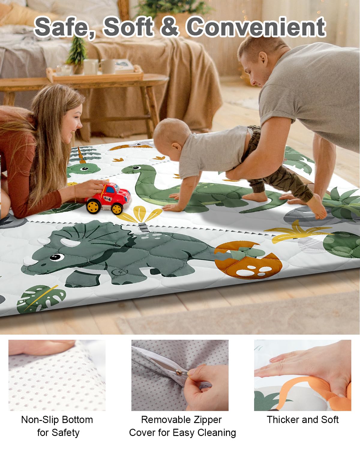 Premium Foam Baby Play Mat 50x50 – Removable & Machine Washable Cover, Extra Thick Padding Playpen Mat, Non-Slip Crawling Mat, Easy to Clean for Infants, Toddlers & Babies