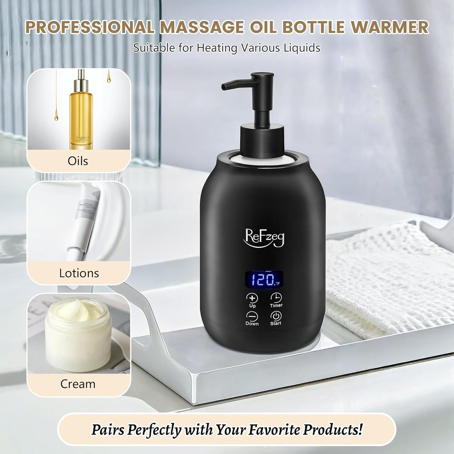 Massage Oil Warmer Bottle Professional Electric Lotion Digital Heater for SPA, Portable Oil Warmer Heated Cream for Beauty Salon Home, with ℃/℉ Switchable Display, Two Oil Dispenser Bottle