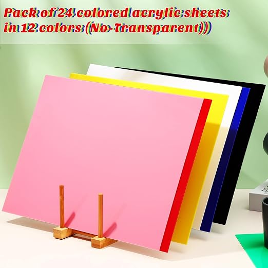 Remerry 24 Pcs 16 x 12 Inch Colored Acrylic Sheets, 12 Colors Opaque Panels