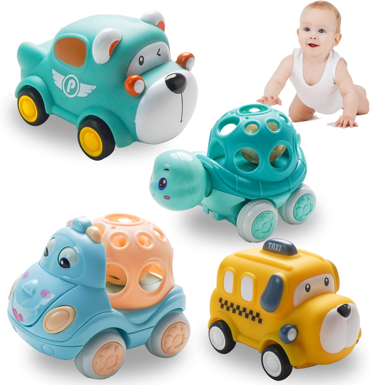 Car Toys for Babies Toddlers 1-3,Rattles Toy Car，Animals Friction Powered Push Toy Cars, 1 Year Old Girl Gifts，1 Year Old Boy Gift,First Ideal Early for Educational Toys