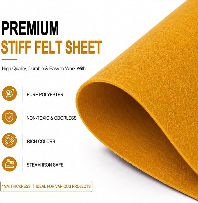 Mustard Gold Large Felt Fabric 36" x 36", 1mm Stiff Felt Sheet, Nonwoven Fabric