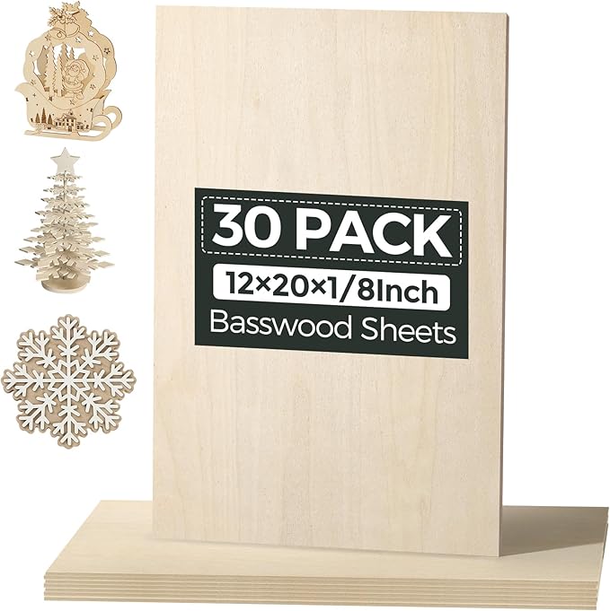 30 Pack Basswood Sheets, Smooth Surface, Uniform Thickness, No Burrs, No Warping
