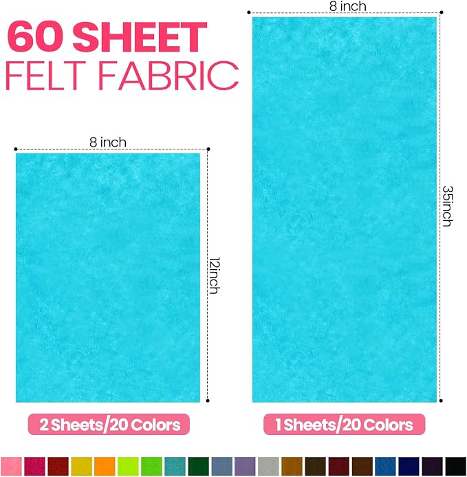 Moukeren 60 Pcs 12 x 8 Inch, 8 x 35 Inch Felt Sheets Bulk