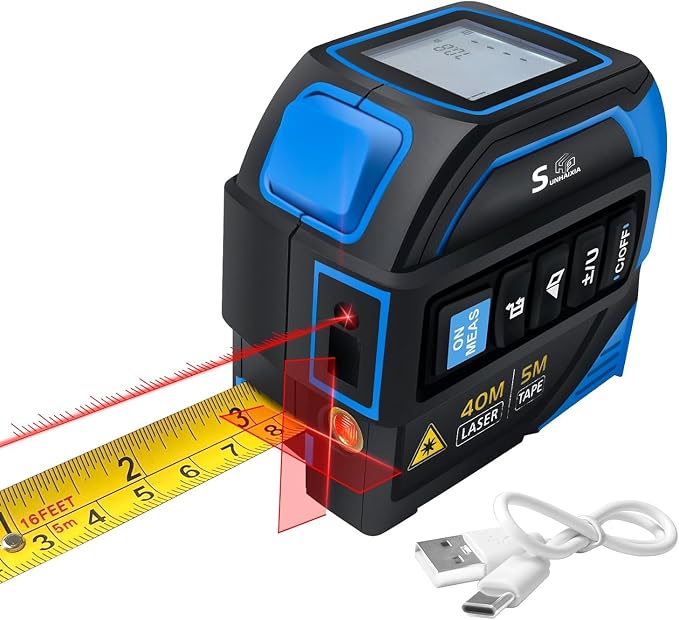 4-in-1 Laser Tape Measure with Laser Level Crosshairs |130ft/40m Laser
