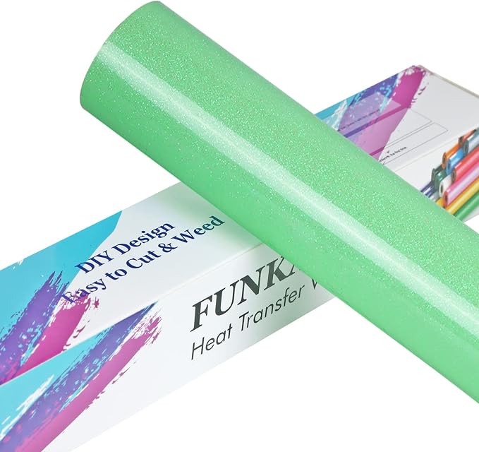 FUNKAKA Glitter Fluorescent Light Green HTV Heat Transfer Vinyl Rolls, Glitter