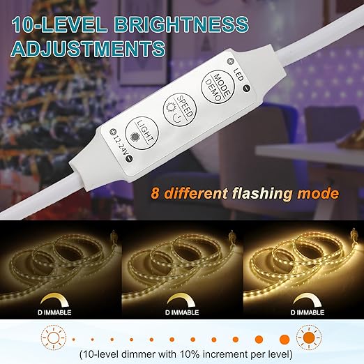 MECCANIXITY LED Strip Dimmer, 12V to 24V 6A Mini Brightness Adjustable Controller Lamp Switch with DC Plugs for Single Color Strips, White Pack of 4