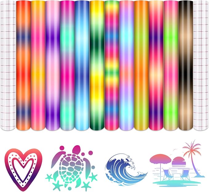 Tintnut Rainbow Permanent Vinyl 12 Sheets 12x10in Ombre Adhesive Vinyl |
