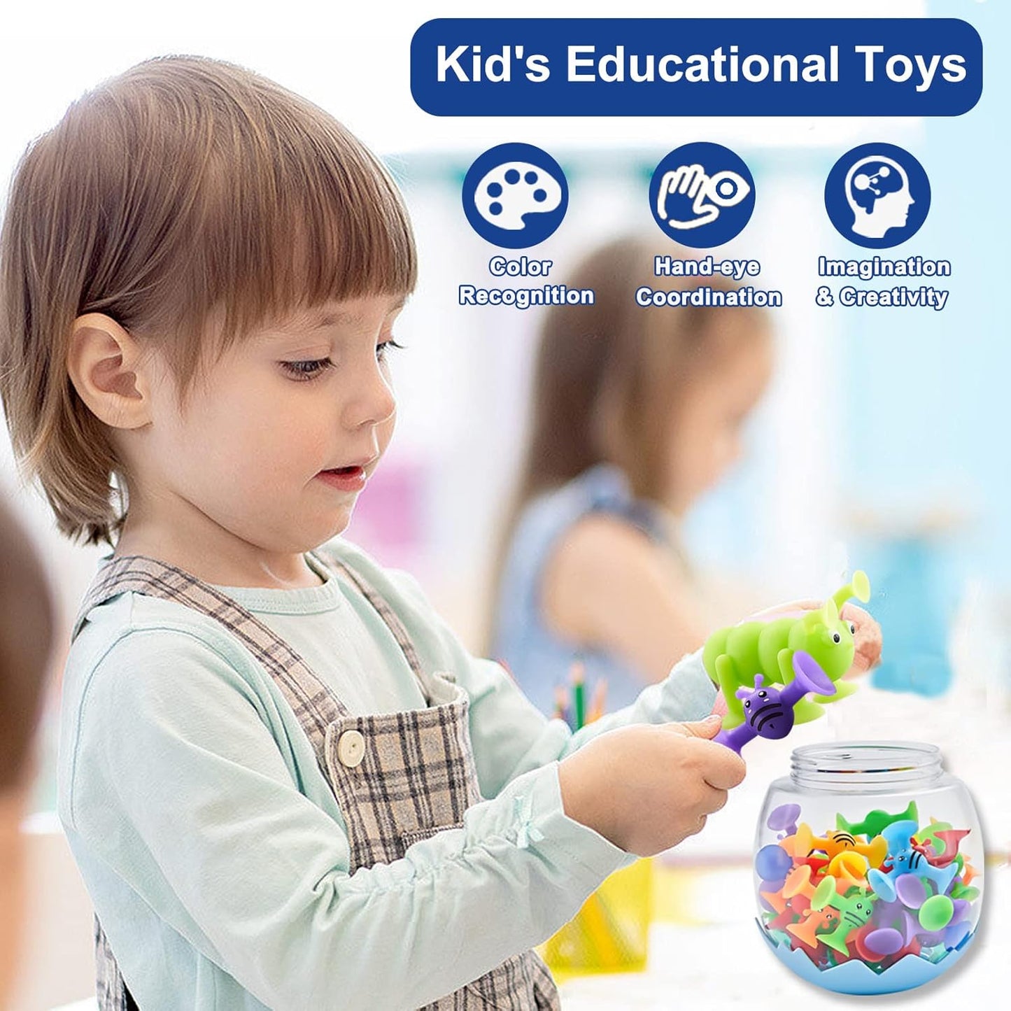Suction Cup Bath Toys for Kid 40 PCS Silicone Animal Bathtub Toys for Kids Ages 4-8 Sensory Window Building Travel Toy Toddlers Age 3-5 with Eggshell Storage Summer Gift for 3 4 5 6 Year Olds Boy Girl