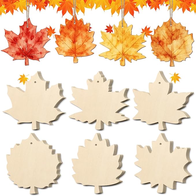 COCHIE Fall Leaves Wood Crafts to Paint Set of 24, Autumn Leaf Unfinished