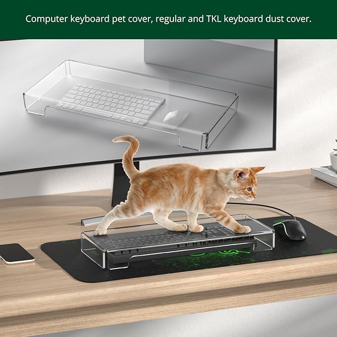 Acrylic Computer Keyboard Cover, Mechanical Keyboard Dust Cover PC Keyboard Cat Protector, Cat Keyboard Protector (2 Pack, Clear)