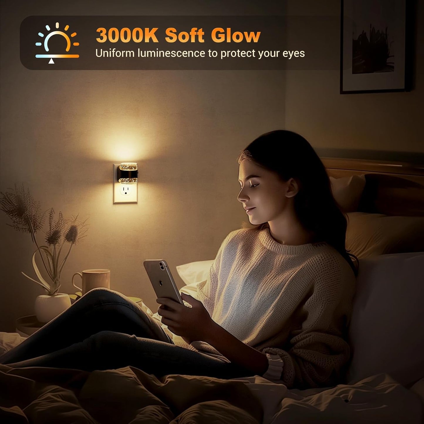 JandCase LED Night Light, Bubble Night Lights Plug into Wall, [2 Pack]Night Light 3000K/4000K/5000K & 3 Brightness Levels, Dimmable Nightlight with Dusk to Dawn Sensor for Bathroom Hallway Bedroom