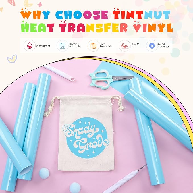 Tintnut Light Blue Neon Heat Transfer Vinyl, easy cut & weed, stretch washable