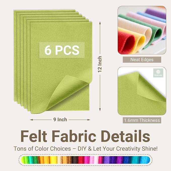 Apple Green Soft Felt Sheets for Crafts, 1.6mm Thick, Kids' Crafts, DIY Projects