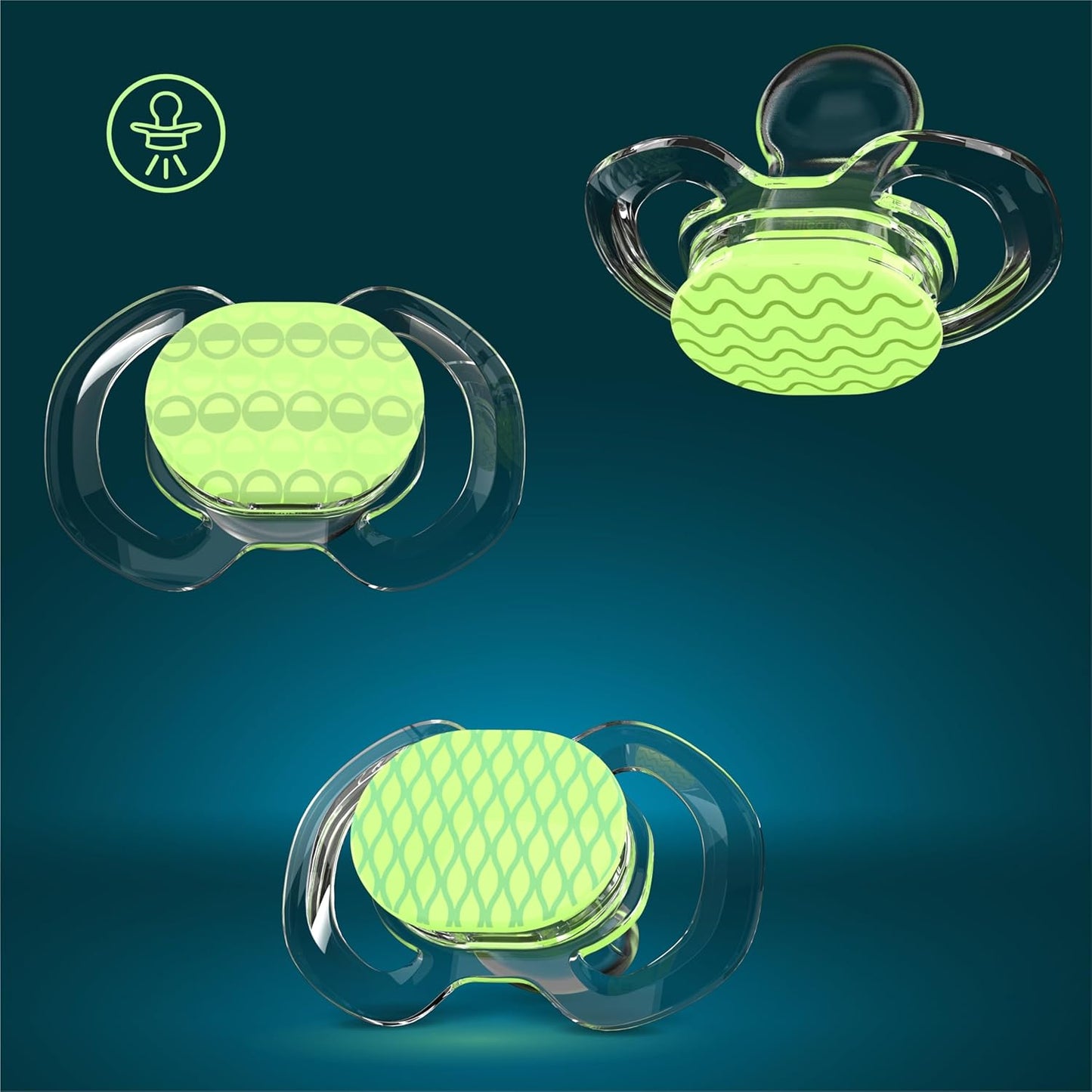 Smilo Baby Pacifier with Orthodontic Design for Healthy Dental Development - Stage 1 for Babies 0-3 Months - Pack of 3X 100% Silicone Newborn Pacifiers BPA Free - Glow-in-The-Dark