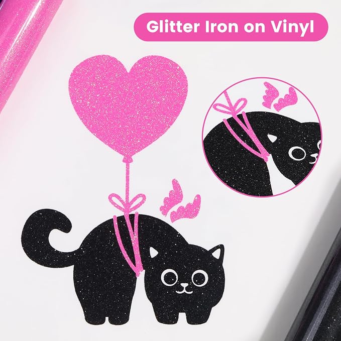 Neon Pink Glitter HTV Heat Transfer Vinyl, Glitter Iron on Vinyl 10" x 8ft |
