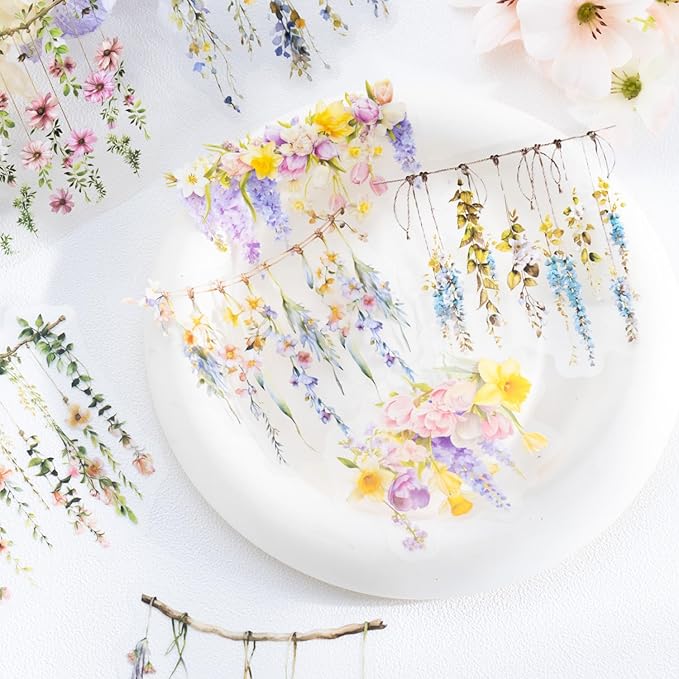 Hanging Floral PET Stickers Set, Journaling, DIY Crafts, and Art Supplies