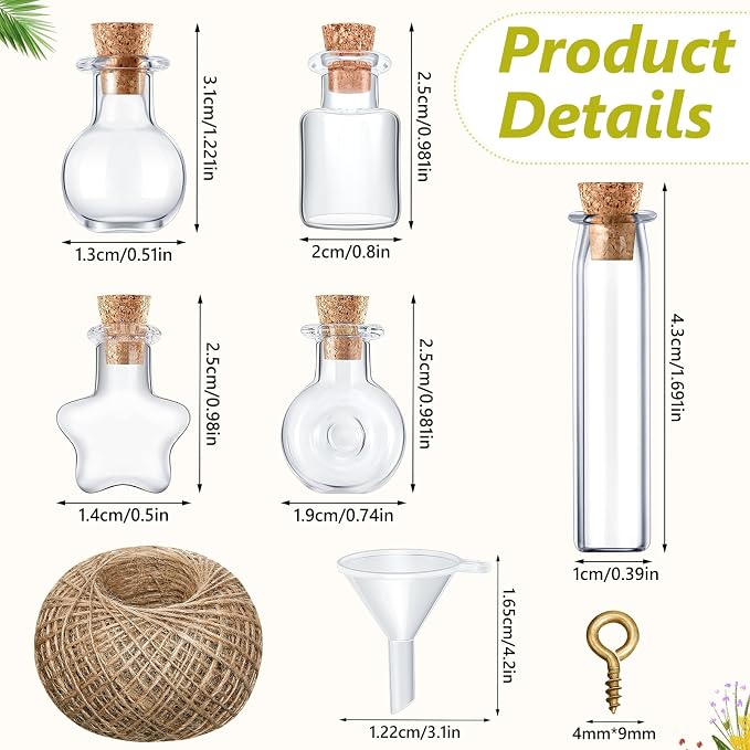 Geiserailie 50 Pieces Small Tiny Glass Spell Jars Bottle