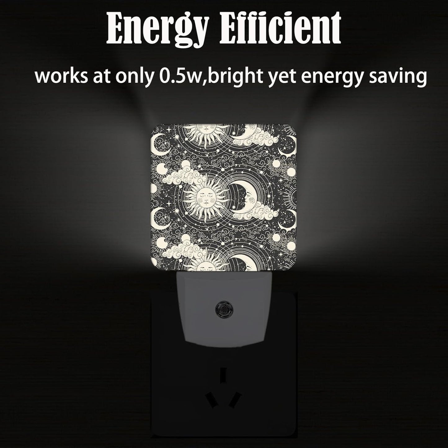 Moon and Sun Night Light,Plug Into Wall for Boys Girls Bedroom Decorative Square Night Light Lamp 0.5w Sleep Friendly