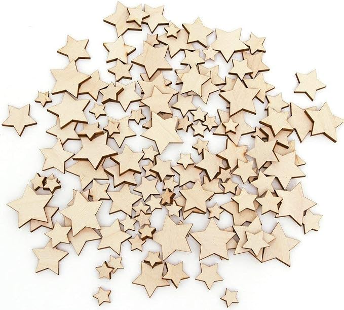DERAYEE 100 Pcs Unfinished Wooden Stars Ornaments