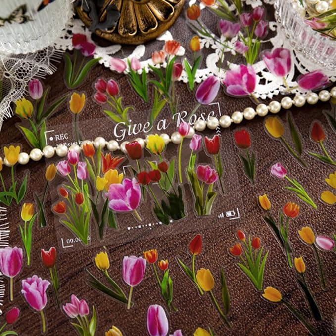100Pcs Small Tulip Stickers Transparent
