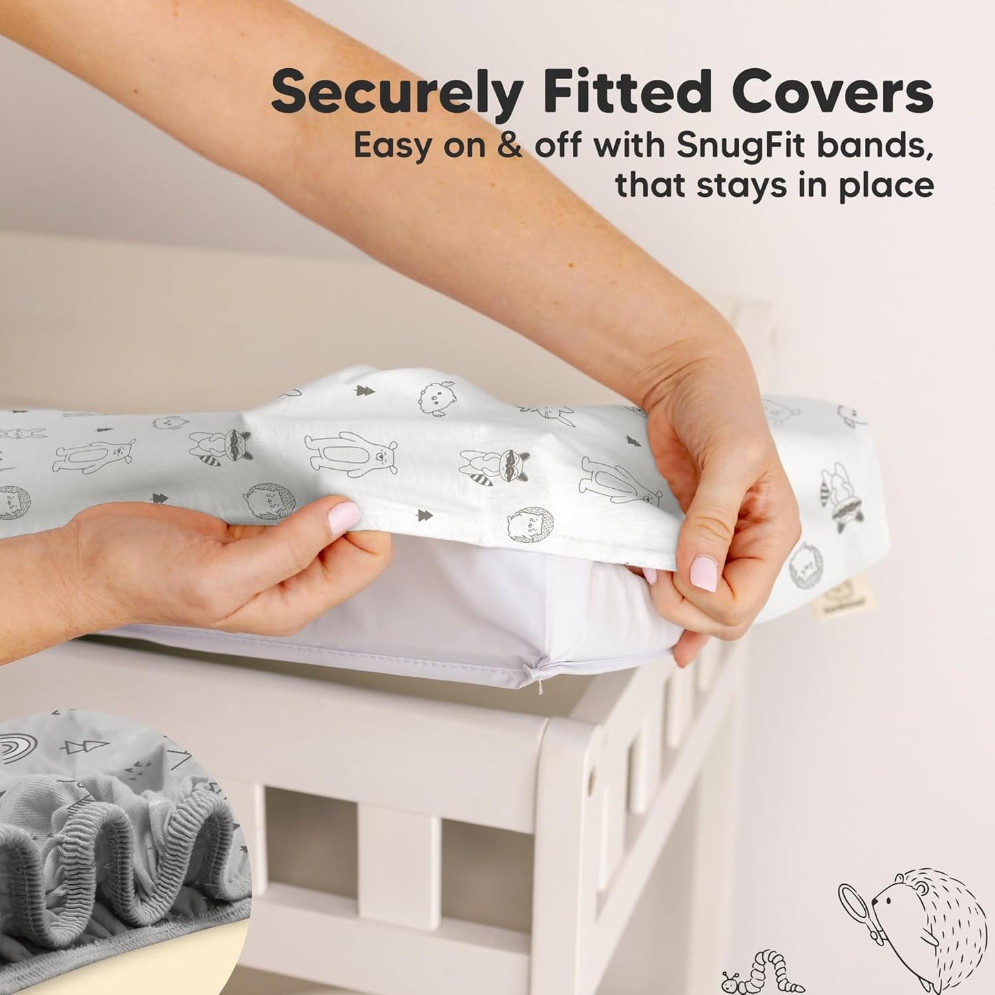 2-Pack Baby Changing Pad Cover for Girl, Boy - 32x16 Soft Viscose Derived from Bamboo Baby Diaper Changing Table Pad Cover Sheets, Neutral, Snug Fit Nursery Diaper Change Sheets (Woodland)