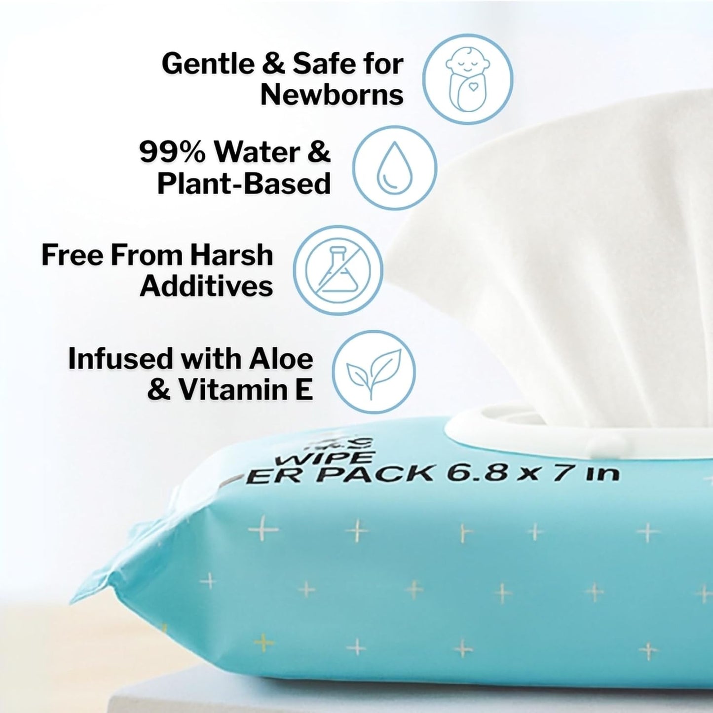 McKesson Baby Wipes, Unscented (1 Pack, 72 Wipes) - Aloe & Vitamin E, 99% Water, Flip-Top Lid, Wipes for Sensitive Skin & Diaper Rash, 6.8 in x 7 in, 72 per Pack
