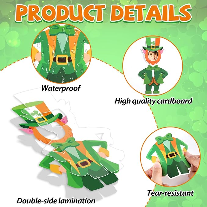 OBUSATT 60 Pcs St. Patrick's Day Leprechaun Hats Theme Cutouts Hat and Beard