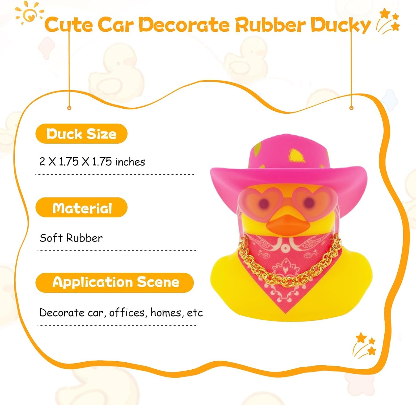 Quackly Pink Cowboy Rubber Duck, Car Dashboard Decoration Ducks with Cowboy Hat Necklace Sunglasses, Pink Gold