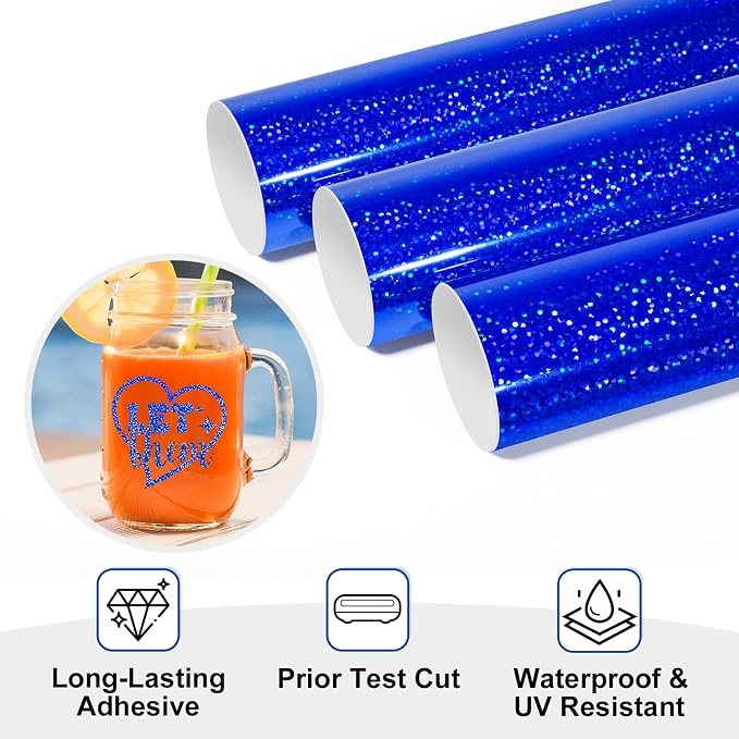 TECKWRAP Sparkle Blue Holographic Vinyl Permanent Metallic Chrome Vinyl 1ft x