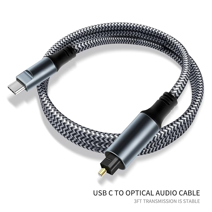Kumiho Braided USB C to Optical Audio Cable 3Ft USB C to Toslink Optical Cable with Gold-Plated Connector for TV/Soundbar, Sony PS5,Speakers & Home Theater Systems