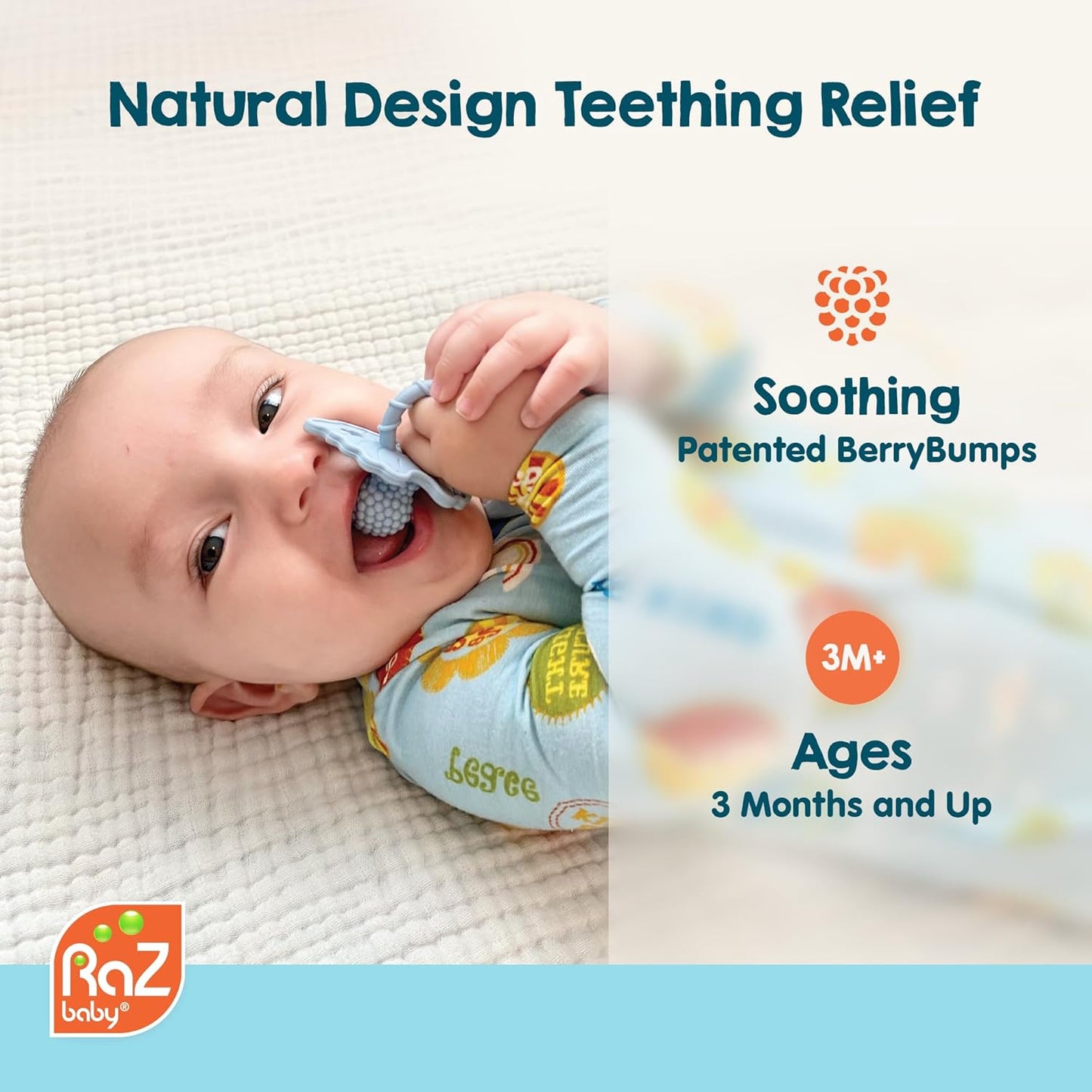 RaZbaby RaZberry Silicone Teether Pacifier – Teething Relief for Infants, Food-Grade, BPA-Free, Hands-Free, Natural Berrybumps Fruit Texture for Sensory Development, Freezable, 2-Pack - Red/Green