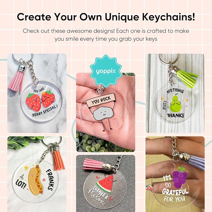 YOPPIX 140 PCS Acrylic Keychain Blank Set, Fruit Double-Sided UV DTF Stickers