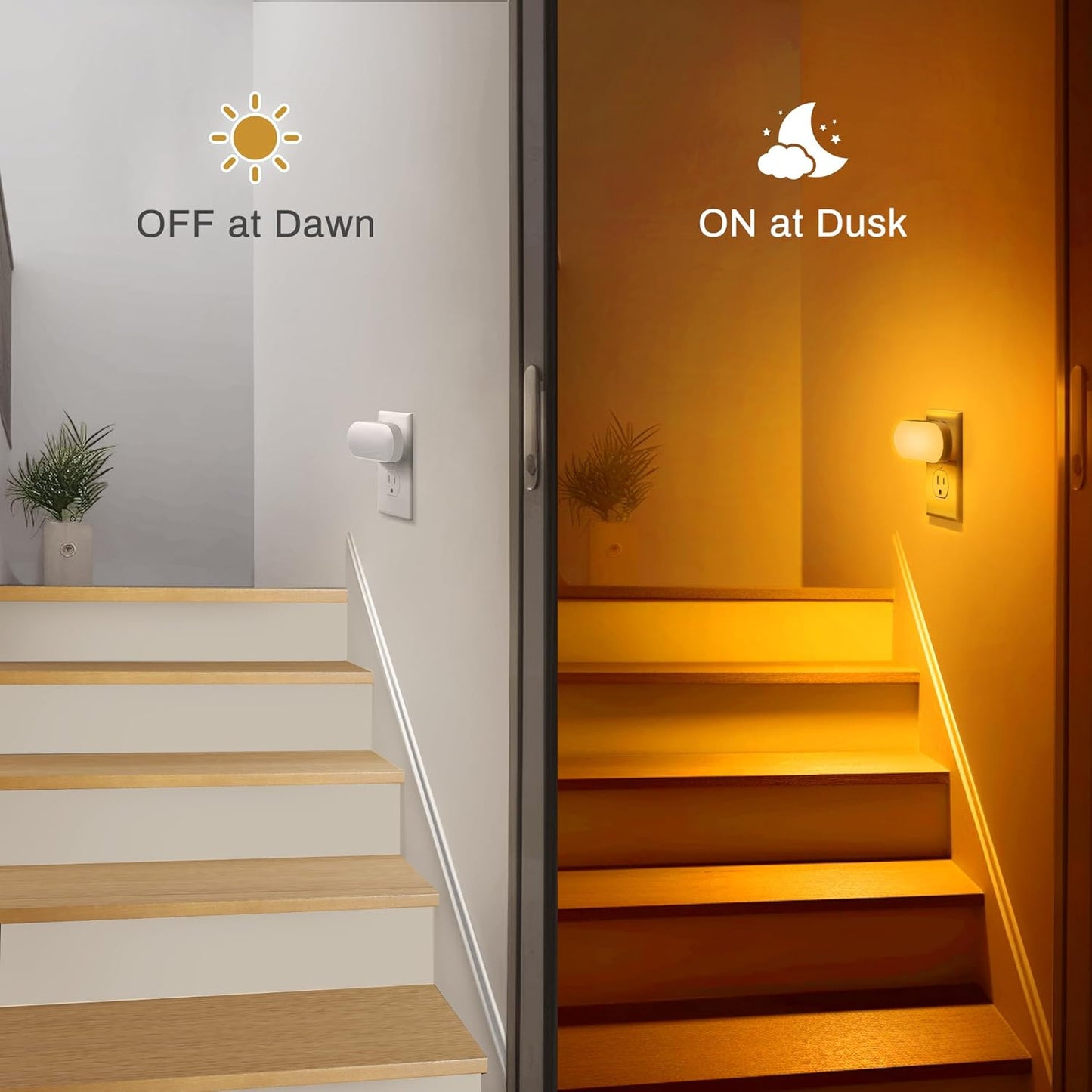 DORESshop Amber Night Light, Auto On/Off, 0-100 LM Adjustable Brightness, Dimmable Plug Into Wall Light Sensor Night Light for Kids Room, Bedroom, Stair Lights, Amber, 1W, 2 Pack