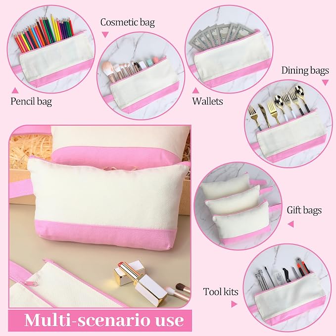 Silkfly 15 Pcs Cotton Canvas Makeup Bags Cosmetic Zipper Bags 10.2 x 5.5 x 2''