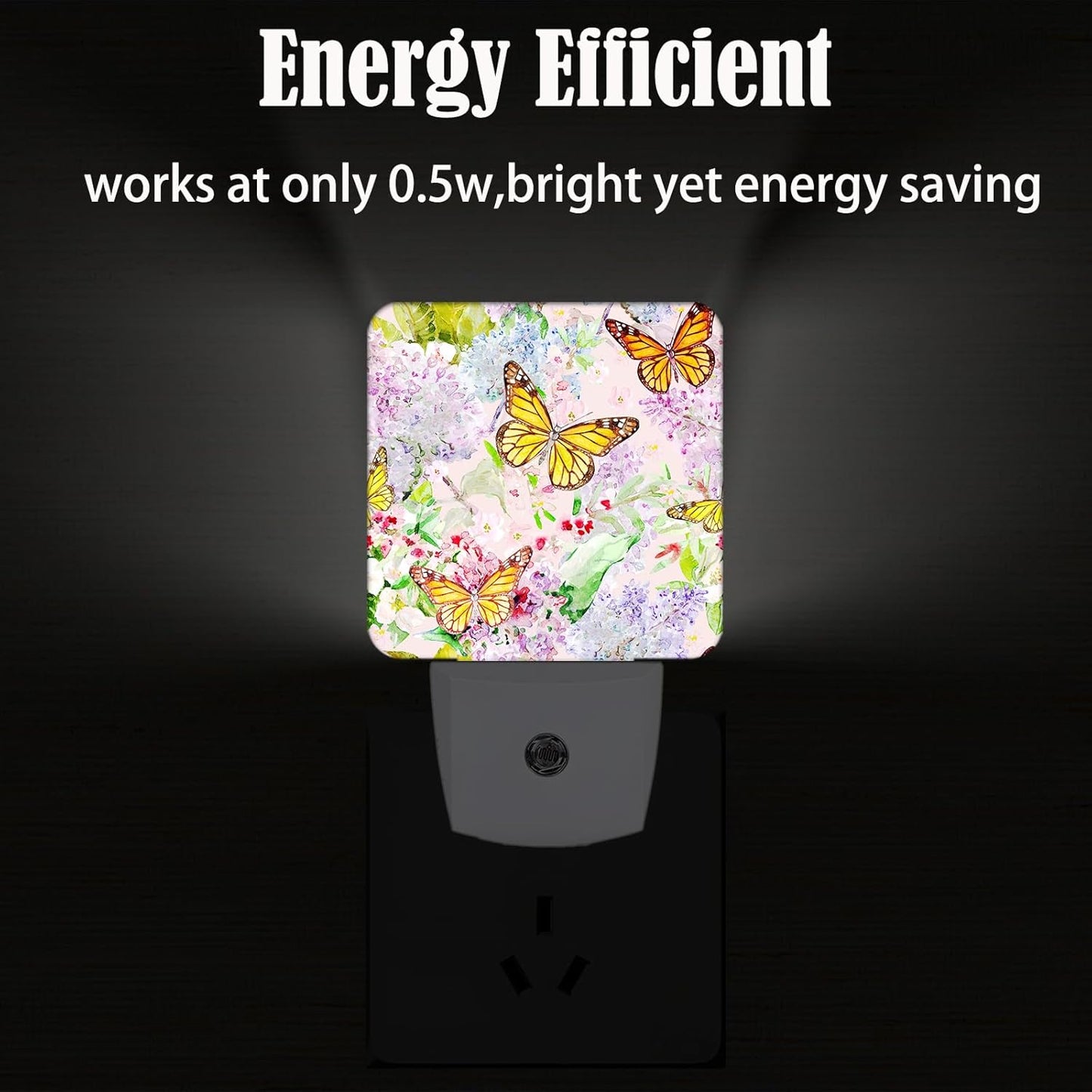 Spring Flowers and Butterflies Night Light,Plug Into Wall Decor for Stairway,Hallway,Kitchen,Dusk to Dawn Sensor Nightlights for Boys/Girls/Women/Men Room Gifts