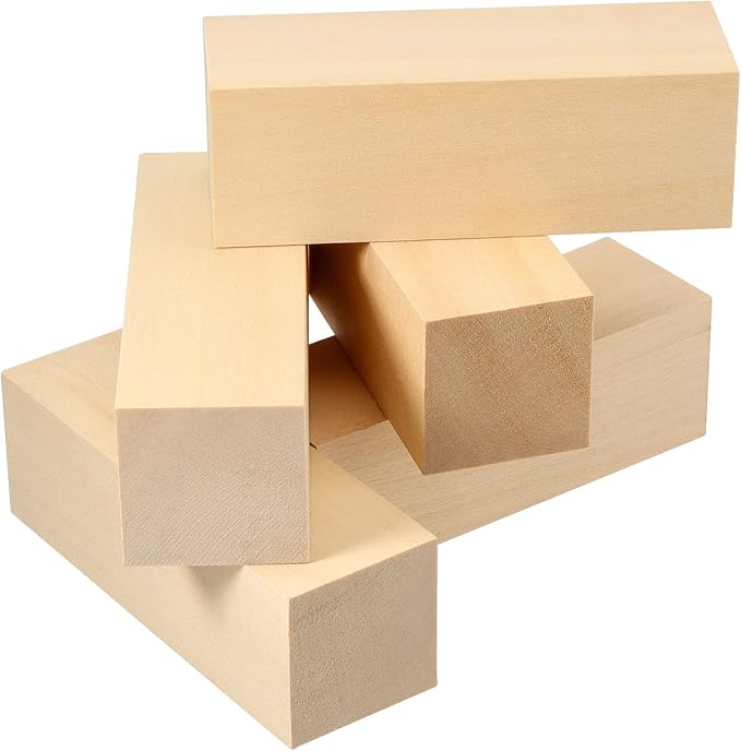 JAPCHET 12 Pieces 6 x 2 x 2 Inch Basswood Carving Blocks, Natural Unfinished