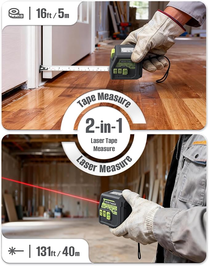 Laser Tape Measure 2-in-1, Inkerma 130Ft Laser Measurement Tool & 16Ft