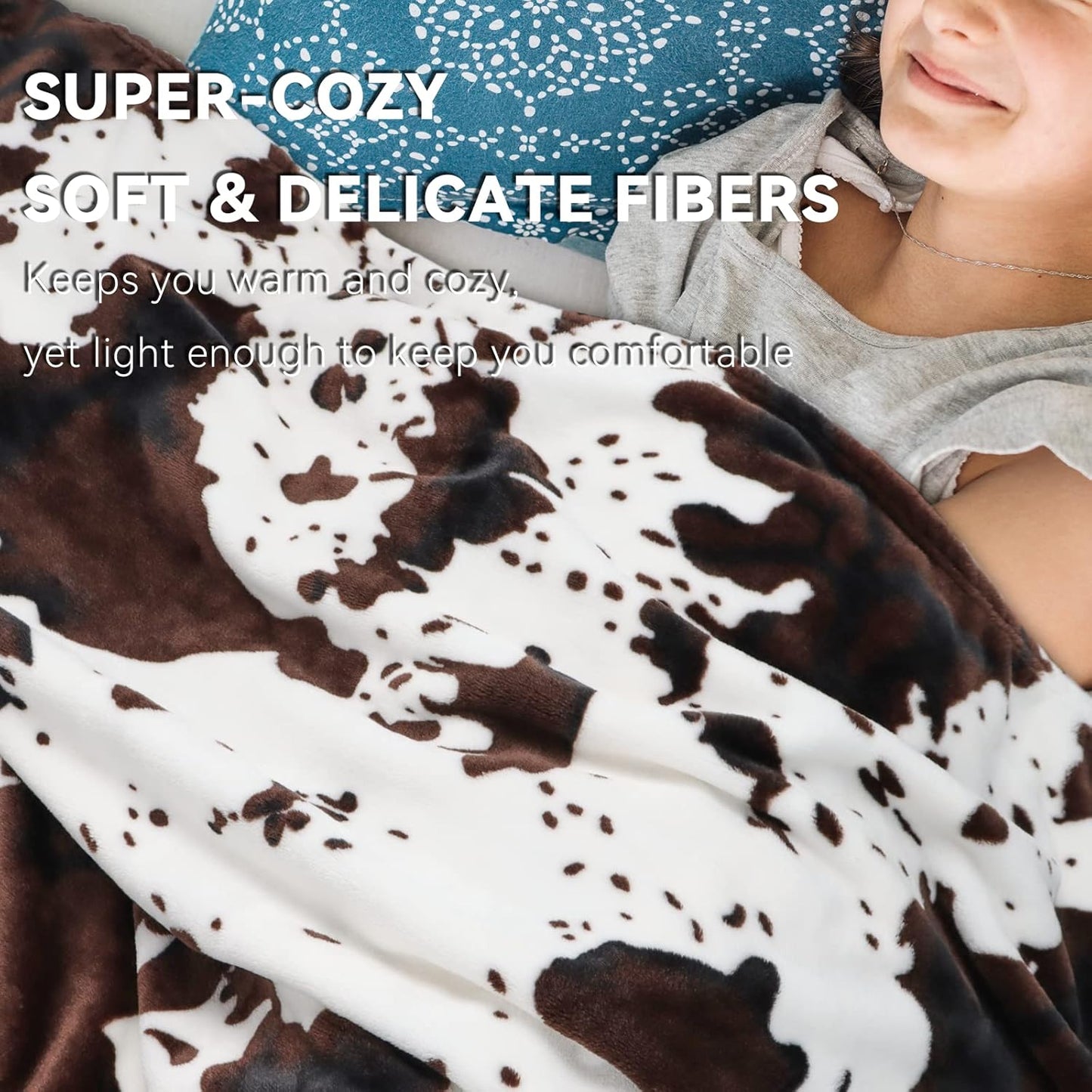 GEULAY Cow Print Blanket King Size 90"x108" - Lightweight Fuzzy Fleece Throw for All Seasons, Black & White Farmhouse Decor, Western Bedding for Home & Travel