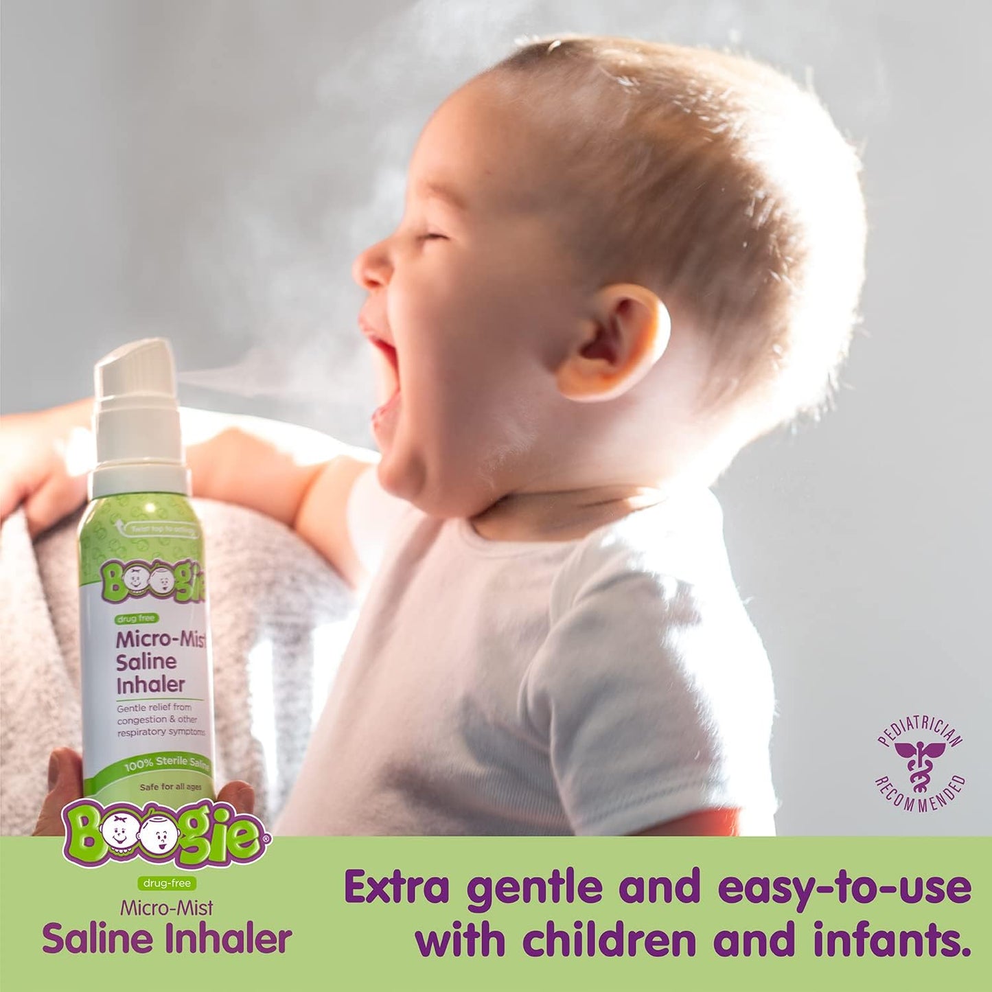 Boogie Micro-Mist Saline Inhaler Refill, Baby Nose Congestion Relief, Nasal Spray for Kids, Pediatrician Recommended, Unscented, 1.7 oz (Pack of 1)