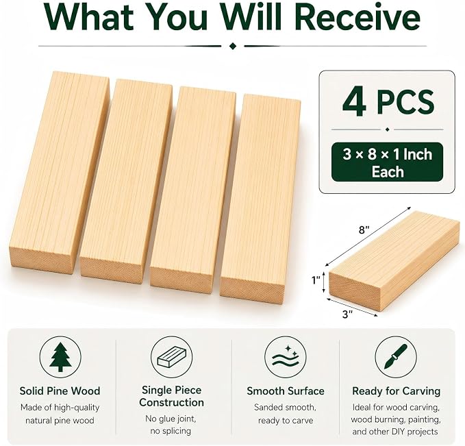 Unfinished Wood Blocks for Carving, Painting and DIY Crafts